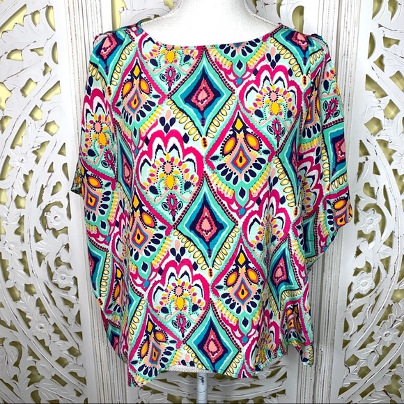 Lilly Pulitzer Colorful Silk Popover Poncho Blouse - Picture 1 of 7